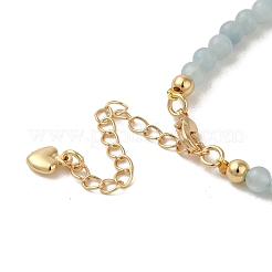 4mm ラウンド天然アクアマリンビーズブレスレット  女性用フラワー真鍮ブレスレット  14KGP本金メッキ  7-3/8インチ（18.7cm）&nbsp;BJEW-P318-03G-02