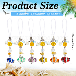 6Pcs 6 Colors Handmade Porcelain & Glass Bead Mobile Straps&nbsp;HJEW-MA00057
