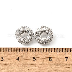 花の真鍮マイクロキュービックジルコニアヨーロッパのビーズを切り開きます  大穴ビーズ  長持ちメッキ  カドミウムフリー＆鉛フリー  ラックめっき  プラチナ  透明  12x5.5mm  穴：4.5mm&nbsp;KK-V008-19P-03