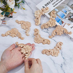 8Pcs 2 Styles Carved Wooden Corner Decoration&nbsp;WOOD-FH0002-28