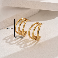 Elegant 201 Stainless Steel Triple C-Shaped Stud Earrings&nbsp;AB3711-2