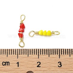 3 ファセットガラスビーズコネクタチャーム  ラックメッキ真鍮線ダブルループ付きポリゴンリンク  鉛フリー＆カドミウムフリー  18KGP本金メッキ  長持ちメッキ  ミックスカラー  16x3x2.8mm  穴：1.6mm&nbsp;KK-D044-05G