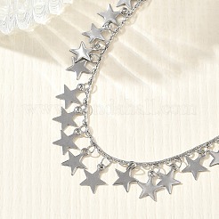 女性用304ステンレススチールチャームブレスレット  スター  ステンレス鋼色  6.57インチ（16.7cm）&nbsp;BJEW-D466-06P