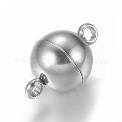 変色しにくい304ステンレススチールのループ付きマグネット留め具  ラウンド  ステンレス鋼色  14x8mm  穴：2mm&nbsp;X-STAS-K006-8mm-04C