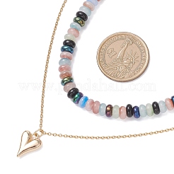 Alloy Heart Pendant Imitation Jade Glass Rondelle Beaded Double Layedred Necklaces&nbsp;NJEW-JN05529-01