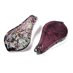 ランプワークの大きなペンダント  ホイル付き  葉  ミックスカラー  57~60x29x10.5mm  穴：6.5x4.5mm&nbsp;FOIL-K003-01