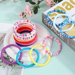 女性用ハンドメイドポリマー粘土ビーズストレッチブレスレット15個  ミックスカラー  内径：2インチ（5cm）&nbsp;BJEW-SW001597