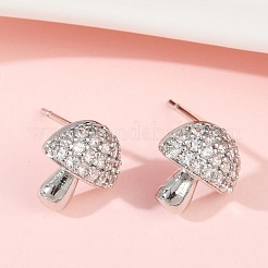 Mushroom Brass Micro Pave Clear Cubic Zirconia Stud Earrings&nbsp;LS-EJEW-F895-17P