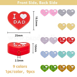 9pcs 9 colors Heart with Word Dad & Mom Silicone Beads&nbsp;SIL-FH0001-12