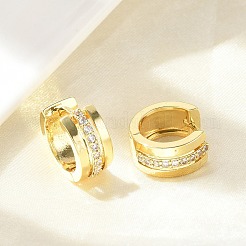 ブラスマイクロパヴェクリアキュービックジルコニアフープピアス  鉛フリー＆カドミウムフリー  長持ちメッキ  18KGP本金メッキ  14x7mm&nbsp;EJEW-D311-054G