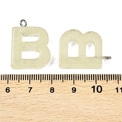 蓄光樹脂チャーム  レターチャーム  暗闇で光る  プラチナメッキループ付き  文字B  23x17.5x5.5mm  穴：2mm&nbsp;RESI-XCP0002-37A