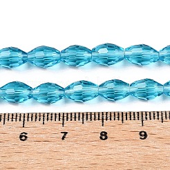 透明ガラスビーズ連売り  多面カット  オーバル  ディープスカイブルー  8x5.5mm  穴：1mm  約68~70個/連  20.07~20.86インチ（51~53cm）&nbsp;EGLA-A037-T6x8mm-D03