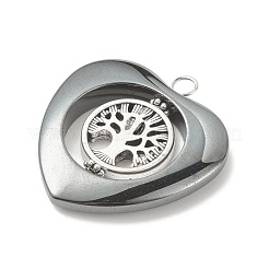 磁気無し合成ヘマタイトペンダント  合金パーツ  木の心  アンティークシルバー  39x36x6.5mm  穴：4mm&nbsp;PALLOY-JF01514