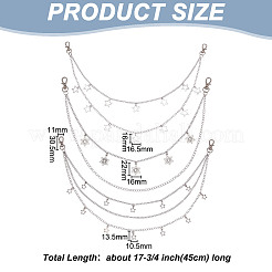 4Pcs 4 Styles Brass & 304 Stainless Steel Double Layer Chains for Jeans Pants with Alloy Star Charms&nbsp;AJEW-GO00009
