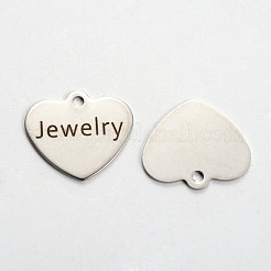 変色しない201ステンレススチール製ハートペンダント  ワードジュエリーと  カドミウムフリー＆ニッケルフリー＆鉛フリー  ステンレス鋼色  21x24x1mm  穴：2mm&nbsp;LS-STAS-L165-C23