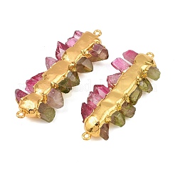 Electroplated Two Tone Natural Quartz Crystal Nuggets Beaded Connector Charms&nbsp;KK-H516-18G-01
