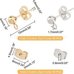 120Pcs 2 Style 304 Stainless Steel Ball Stud Earring Findings&nbsp;STAS-UN0028-90