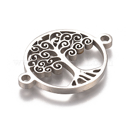 201 ステンレススチールリンクコネクター  命の木とフラットラウンド  ステンレス鋼色  16x21x1mm  穴：1.5mm&nbsp;STAS-CJC0003-01P