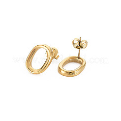 イオンプレーティング（IP）304ステンレススチール中空楕円スタッドピアス（女性用）  14KGP本金メッキ  15x12mm  ピン：0.7mm&nbsp;X-EJEW-N097-004LG