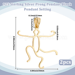 2Pcs Sterling Silver Pendant Cabochon Settings&nbsp;STER-BBC0009-46G