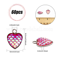 60Pcs 15 Colors Scaled Heart Resin Pendants&nbsp;CRES-CA0001-20