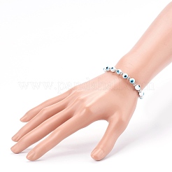 Handmade Round Evil Eye Lampwork Beaded Stretch Bracelets&nbsp;BJEW-JB05974