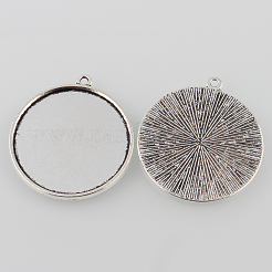 Tibetan Style Antique Silver Alloy Flat Round Pendant Cabochon Settings&nbsp;TIBEP-M022-23AS