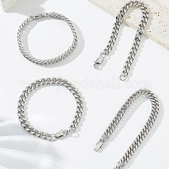 男性用ステンレススチール製キューバチェーンブレスレット1セット2個  アンティークシルバー  7-1/2インチ（19cm）&nbsp;BJEW-LP0001-28