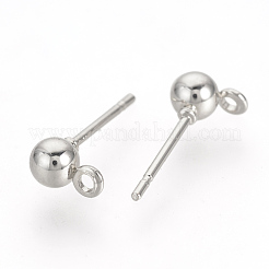 鉄球スタッドピアスパーツ  カン付き  ステンレス鋼色  15x4mm  穴：1mm  ピン：0.8mm&nbsp;X-KK-R071-09P