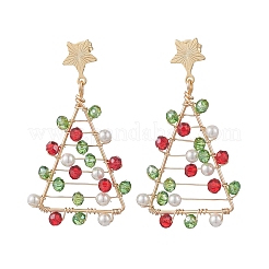Christmas Trees Glass Beads Dangle Stud Earrings&nbsp;EJEW-TA00659
