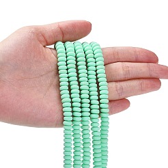 手作り樹脂粘土ビーズ連売り  ジュエリー工芸用品のDIY用  フラットラウンド  アクアマリン  6~7x3mm  穴：1.5mm  約113~116個/連  15.55インチ〜16.14インチ（39.5~41cm）&nbsp;X-CLAY-N008-008P