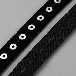 スパンコール付きベルベットリボン3/8本  ナイロンリボン  服飾材料  ブラック  10インチ（50mm）  [1]ヤード/ロール&nbsp;OCOR-WH0082-305