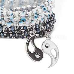 2Pcs 2 Color Lampwork Evil Eye & Glass Stretch Multi-strand Bracelets Set&nbsp;BJEW-JB08785