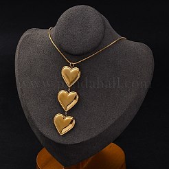 バレンタインデー PVD 真空メッキ 304 ステンレススチール トリプルハートペンダント ラウンドスネークチェーンネックレス 女性用  長持ちメッキ  ゴールドカラー  15.75インチ（40cm）&nbsp;STAS-Z114-24G