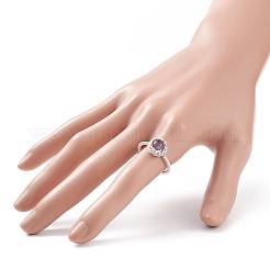 天然アメジスト ラウンド フィンガー リング  女性のためのシルバー銅線ラップジュエリー  usサイズ8 1/2(18.5mm)&nbsp;RJEW-TA00057-01