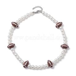 女性用プラスチック模造真珠とアクリルスポーツボールビーズネックレス  ミックスカラー  15.75インチ（40cm）&nbsp;NJEW-JN04660