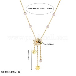 304 Stainless Steel White and Yellow Enamel with Plastic Pearl Bee Flower Tassel Pendant Necklaces for Women&nbsp;FS-WGCFE06-01
