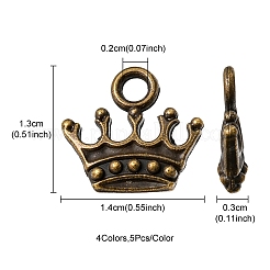 20個4色亜鉛合金ペンダント  クラウン形状  ミックスカラー  13x14x3mm  穴：2mm  5個/カラー&nbsp;FIND-YW0001-52