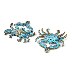 合金ペンダント  アンティークブロンズ＆ブルーパティナ  カニ  23x24x3mm  穴：1.8mm&nbsp;PALLOY-K016-01H-AB