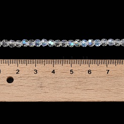 電気メッキ透明ガラスビーズ連売り  ファセット（32ファセット）  ラウンド  虹メッキ  クリアAB  4mm  穴：0.7mm  約87~93個/連  32~33cm&nbsp;EGLA-A035-T4mm-L19