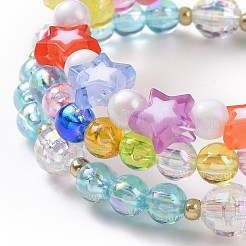 アクリルビーズストレッチブレスレットセット  女の子のためのフルーツポリマークレイブレスレット  ハート＆バタフライ＆スター  ミックスカラー  内径：1-7/8インチ（4.7cm）  15個/セット&nbsp;BJEW-JB09048