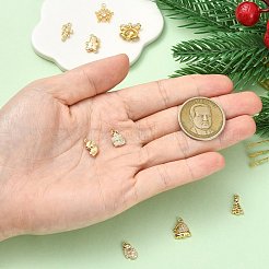 クリスマステーマの真鍮マイクロパヴェクリアキュービックジルコニアチャーム9個、9スタイル  18KGP本金メッキ  混合図形  10~16.5x7~13x1.5~4.5mm  穴：1mm  1個/スタイル&nbsp;KK-CJ0003-77