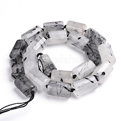 天然石ブラックルチルクォーツビーズ連売り  多面カット  コラム  16~18x11~12mm  穴：2mm  約20個/連  16.7インチ&nbsp;G-S269-07