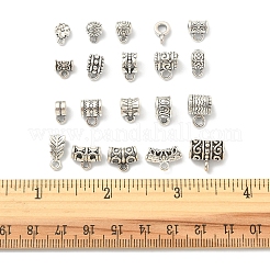 40スタイルのチベットスタイルの合金チューブベイル20個。  ループベイル  保釈ビーズ  筒と葉と花とドーナツの形  アンティークシルバー  4~11.5x5.5~12x2~8mm  穴：1.5~2.5mm  2個/スタイル&nbsp;TIBE-FS0001-10