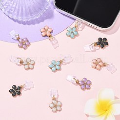 5 個のプラスチックモバイル防塵プラグ  合金エナメルフラワーペンダント付き  ゴールドカラー  ミックスカラー  32mm&nbsp;HJEW-FS00094