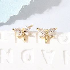 Brass Micro Pave Clear Cubic Zirconia Stud Earrings&nbsp;EJEW-C186-19G-01