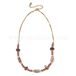 Natural Tiger Eye Chip & Round Persian Jade & Column Rhodonite Beaded Necklaces for Women&nbsp;NJEW-JN05633