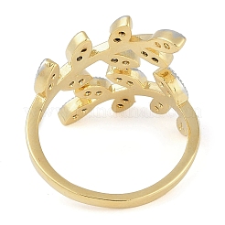 Leaf Brass Micro Pave Clear Cubic Zirconia Cuff Ring for Women&nbsp;RJEW-Q819-24G