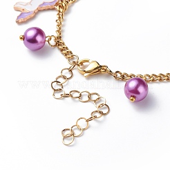 Alloy Enamel & Glass Pearl Charm Bracelet with 304 Stainless Steel Chains for Women&nbsp;BJEW-JB08707-04