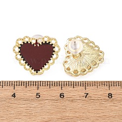 バレンタインデー向け合金＆樹脂製スタッドピアス  ゴールドカラー  ハート  17.5x19.5mm&nbsp;EJEW-T055-02B